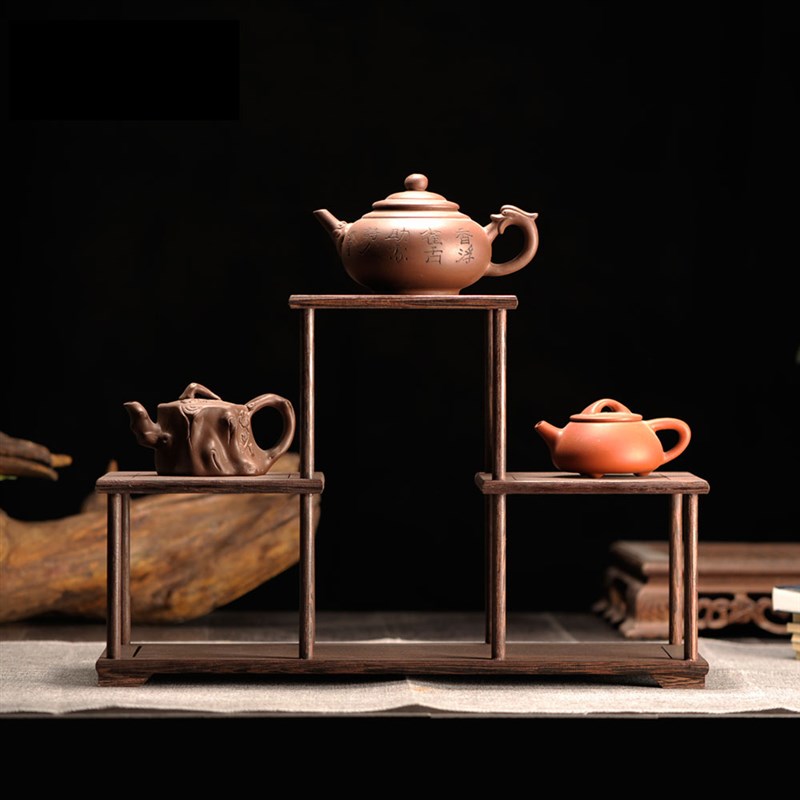 红木工艺品鸡翅木博古架多宝格展示架紫砂壶架古玩架装饰木质摆件