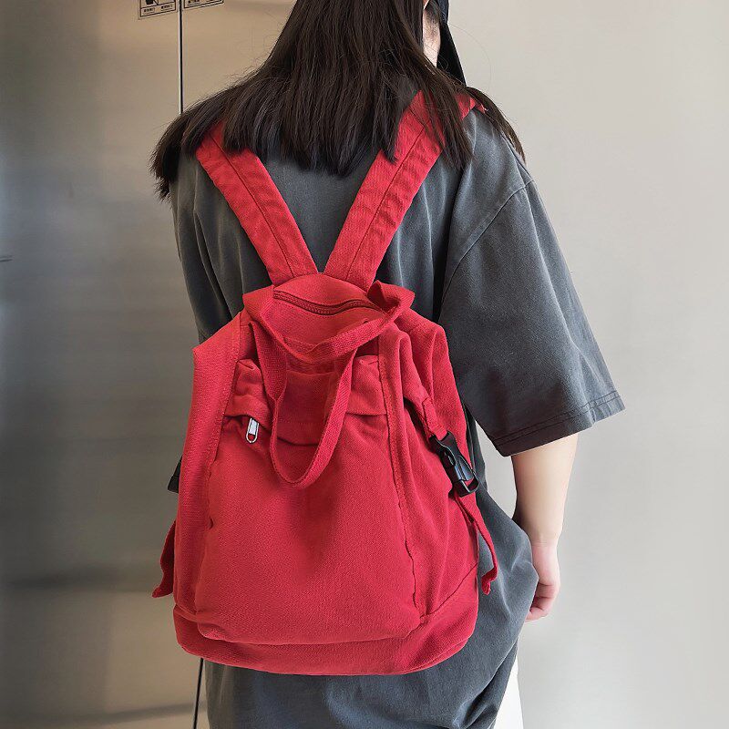 港风复古小书包女学生慵懒风水洗软帆布双肩包手提包旅游通勤背包