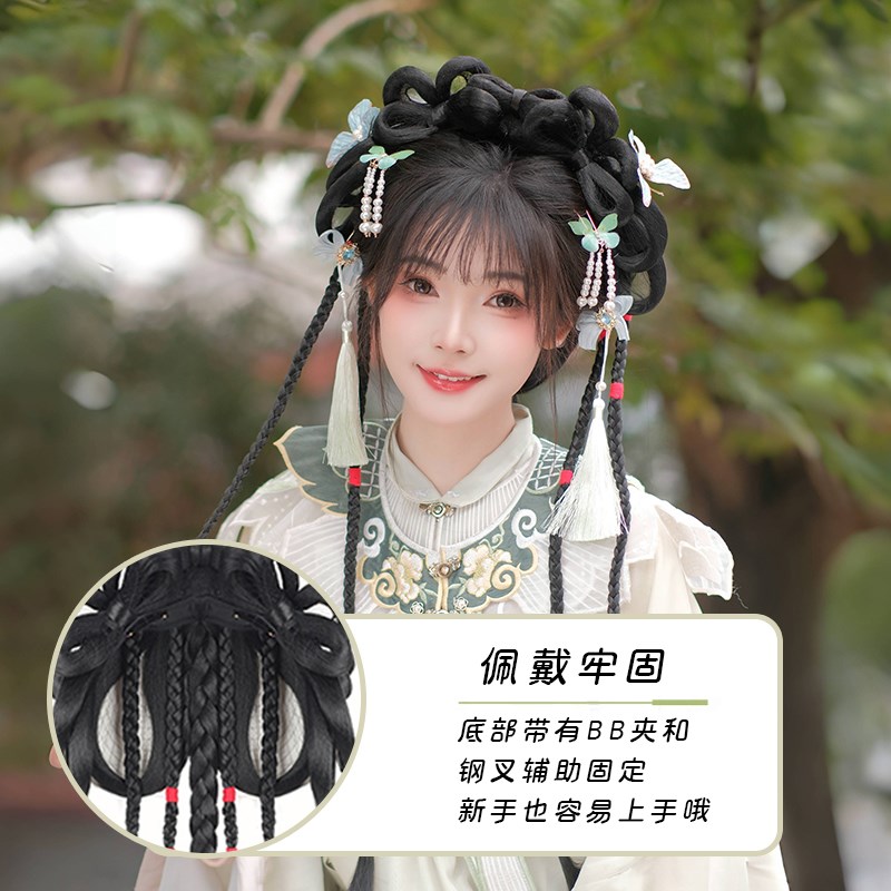汉服假发包一体古装翩翩蝴蝶结辫子成品造型古风仙气可爱垫发发包