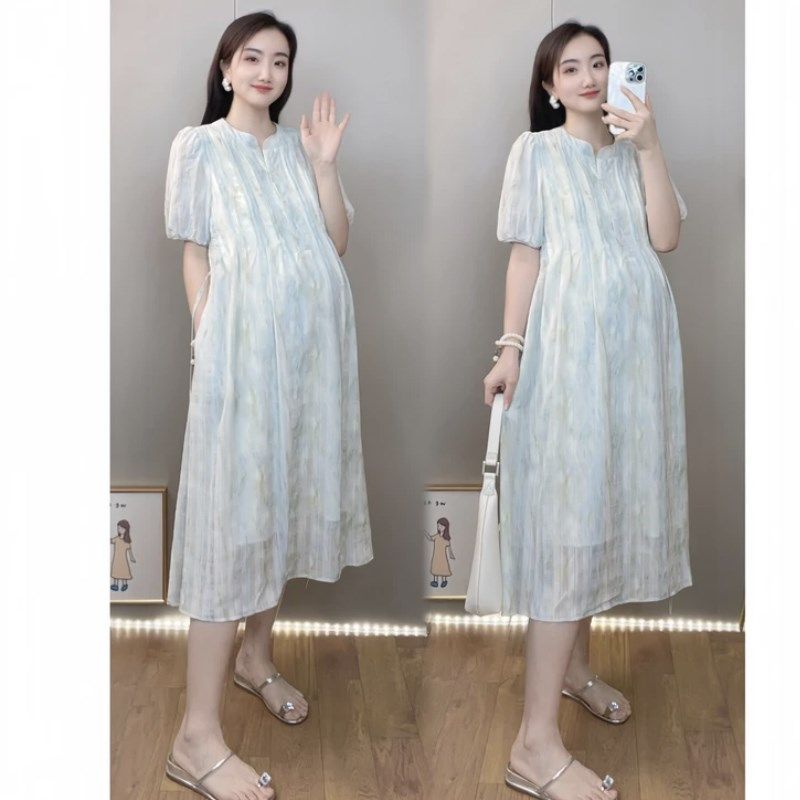 孕妇夏装连衣裙2024新款夏款小个子宽松高级感好看长款哺乳衣冰丝