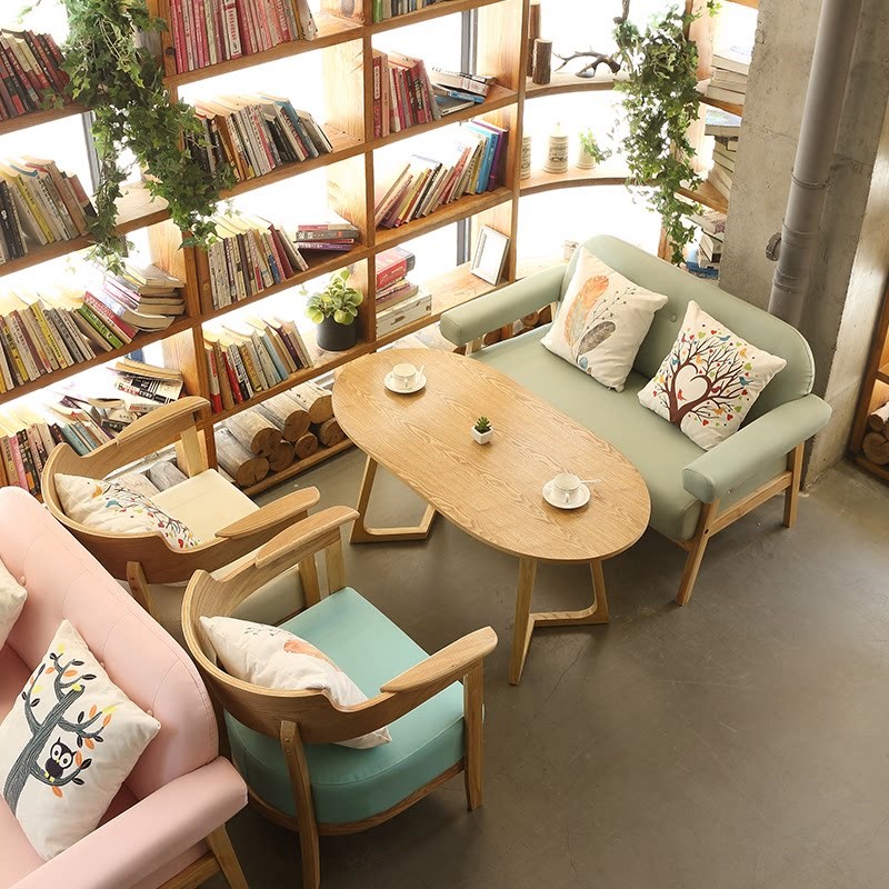 网红奶茶店甜品店咖啡厅桌椅组合简约清新休闲洽谈接待会客沙发椅