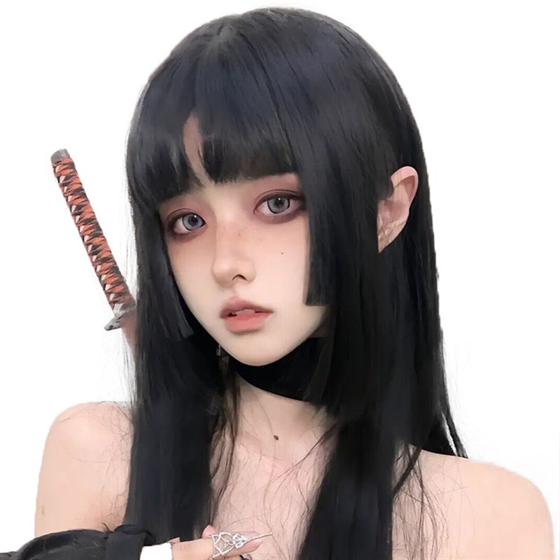 网红假发女长直发Lolita洛丽塔日系软妹姬发式公主切黑长发全头套