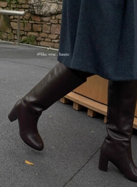 LIKE WISE HAUTE ·6.5cm小圆头粗跟皮质百搭真皮时尚高跟长靴