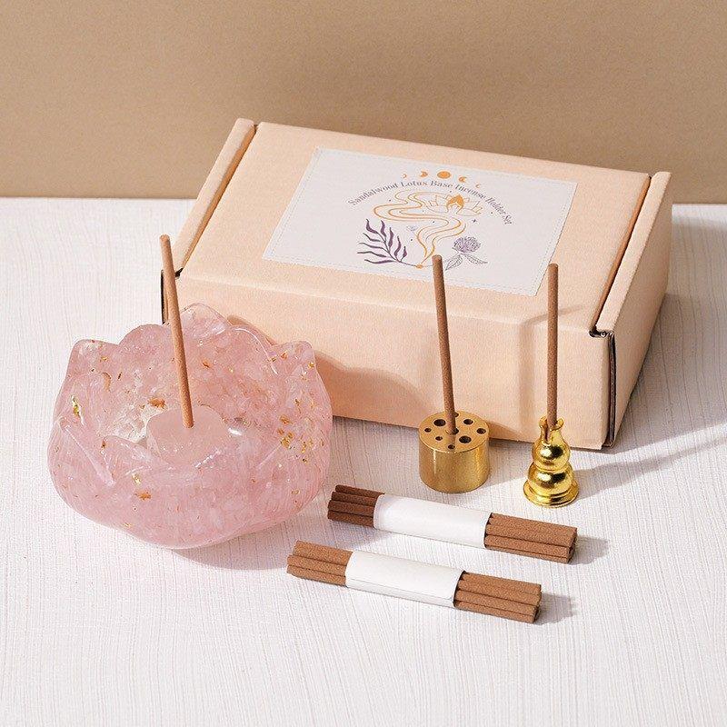 天然水晶碎石滴胶莲花聚宝盆家居滴胶树脂香插底座消磁碗摆件