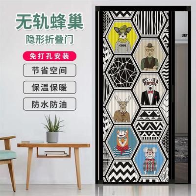 定制无轨隐形蜂巢移门隔断折叠推拉门免打孔厨房卫生间衣柜阳台门