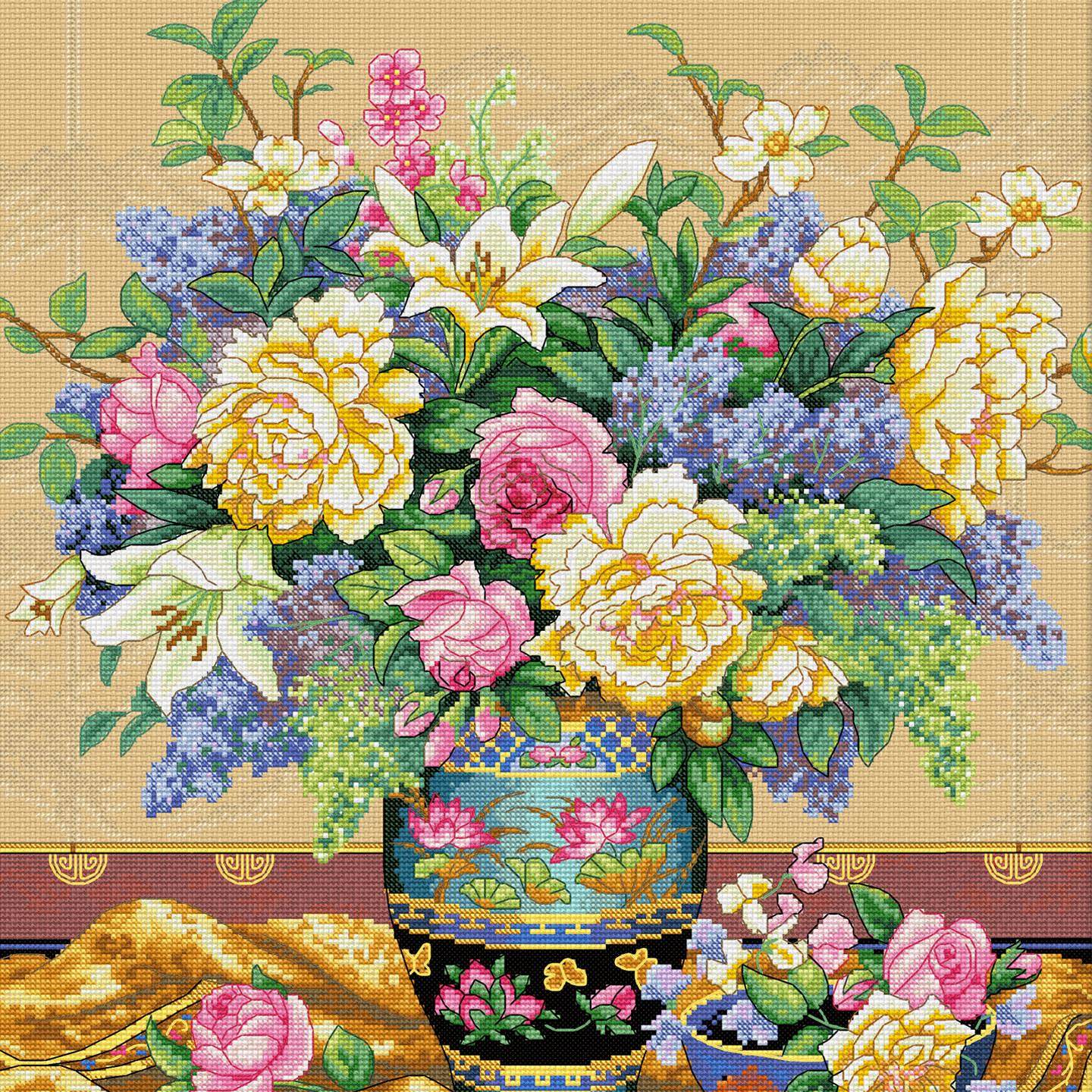 春天十字绣新款线绣欧式古典牡丹花瓶客厅卧室手工自己绣刺绣挂画