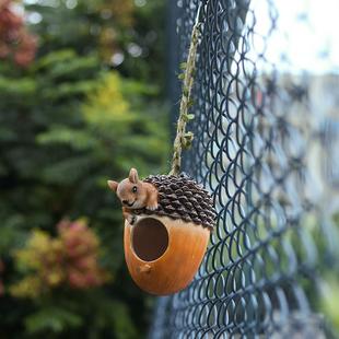 庭院花园阳台布置造景仿真松鼠鸟窝摆件小鸟房子幼儿园树上装饰