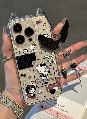 黑色系KittyMK适用苹果1716手机壳卡通iphone15promax新款14/13mini软壳12可爱华为P80小米17荣耀200OPPOViVO