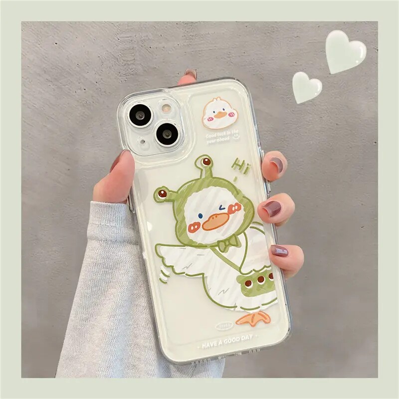 可爱胖鸭子适用苹果17promax的手机壳iphone16透明超好看15高级感小众14pro超火软硅胶13全包镜头防摔外壳max