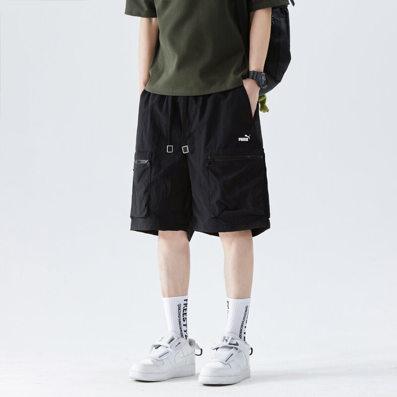 美式FF复古工装短裤女夏季薄款宽松运动休闲情侣直筒阔腿五分男裤