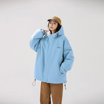 冬季连帽双面穿羊羔绒男款潮牌户外保暖棉袄羊羔毛加厚外套