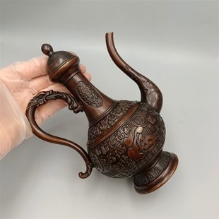 饰工艺品 古韵斋 家居装 铜酒壶 古玩收藏 仿古福字龙把高把壶