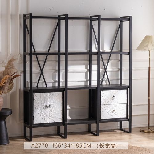 工业风直播间背景样品展示架书房实木书架酒馆两米层架落地置物架