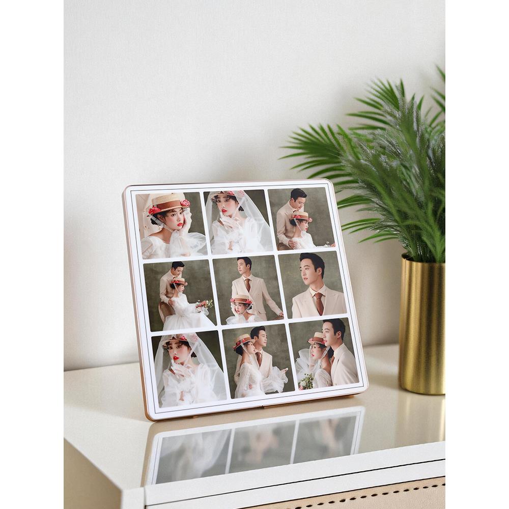 简约无框水晶九宫格相框摆台高级感婚纱照制作来图定制宝宝全家福