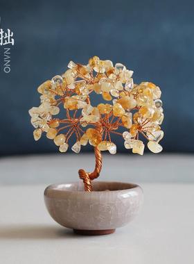 天然黄紫粉水晶桃花树饰品生日礼物可爱家居客厅办公桌面礼品摆件