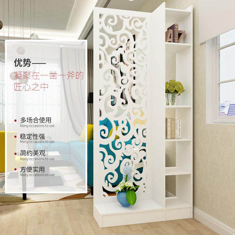 欧式屏风隔断玄关柜镂空雕花简约现代门厅隔断柜客厅白色展示酒柜