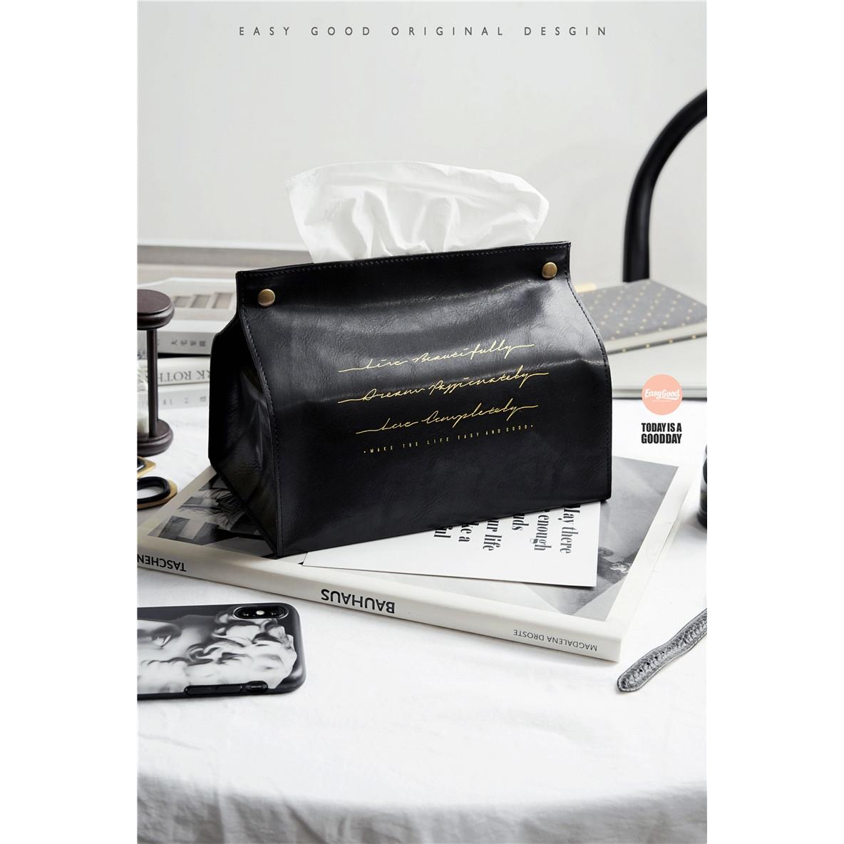 EasyGood简约北欧皮革多功能纸巾盒家用桌面床头车载抽纸袋收纳盒