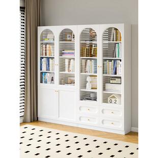 可比熊实木防尘组合柜客厅法式书柜带玻璃门家用储物柜书架置物架