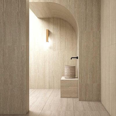 Wabi-Sabi风格暖黄色石灰华砖600×1200真正的石灰华地砖无孔石墙