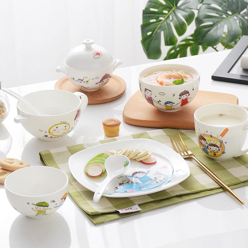 华光国瓷 儿童卡通餐具套装 宝宝专用碗盘抗菌骨瓷餐具 快乐童年