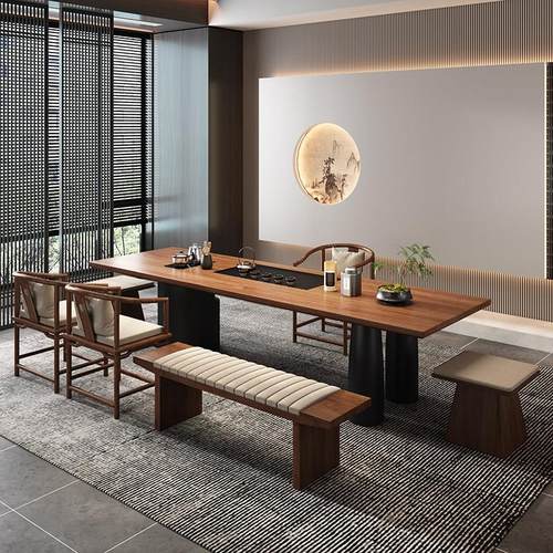 新中式实木大板茶桌椅组合现代简约家用客厅办公室泡茶台茶几茶桌
