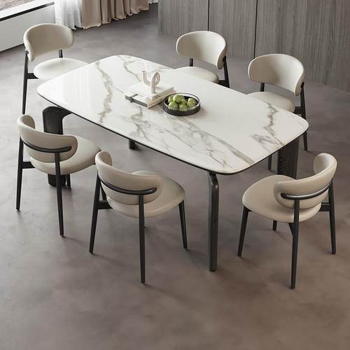 帝乐曼岩板餐桌长方形椭圆饭桌意式极简大象腿饭厅实木餐桌椅组合