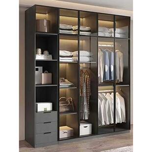 衣柜家用卧室小户型现代简约包安装轻奢储物柜两门定制柜子玻璃门