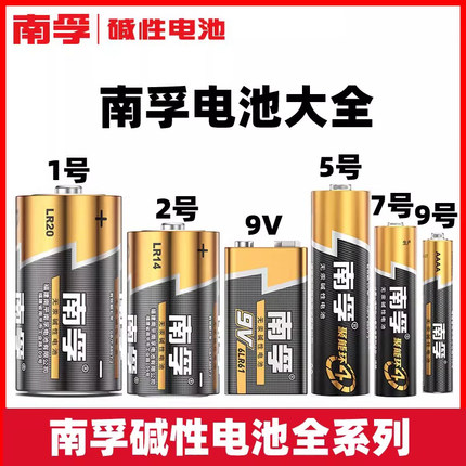 南孚电池官方正品1号大号二号电池9V方块碱性电池5号7号干电池五号七号万用表电视空调遥控器燃气灶电池大全v