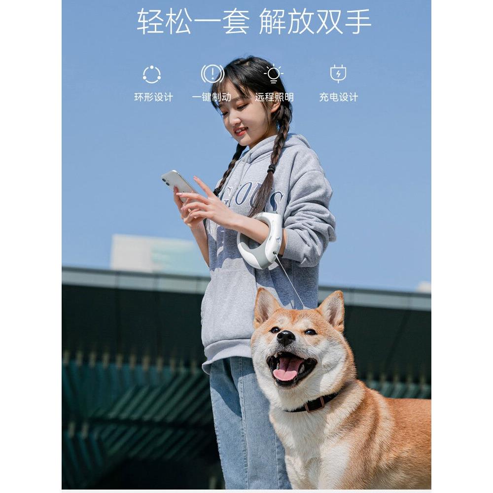 解放双手圆环带灯狗绳宠物自动伸缩牵引绳发光遛狗绳狗炼宠物外出