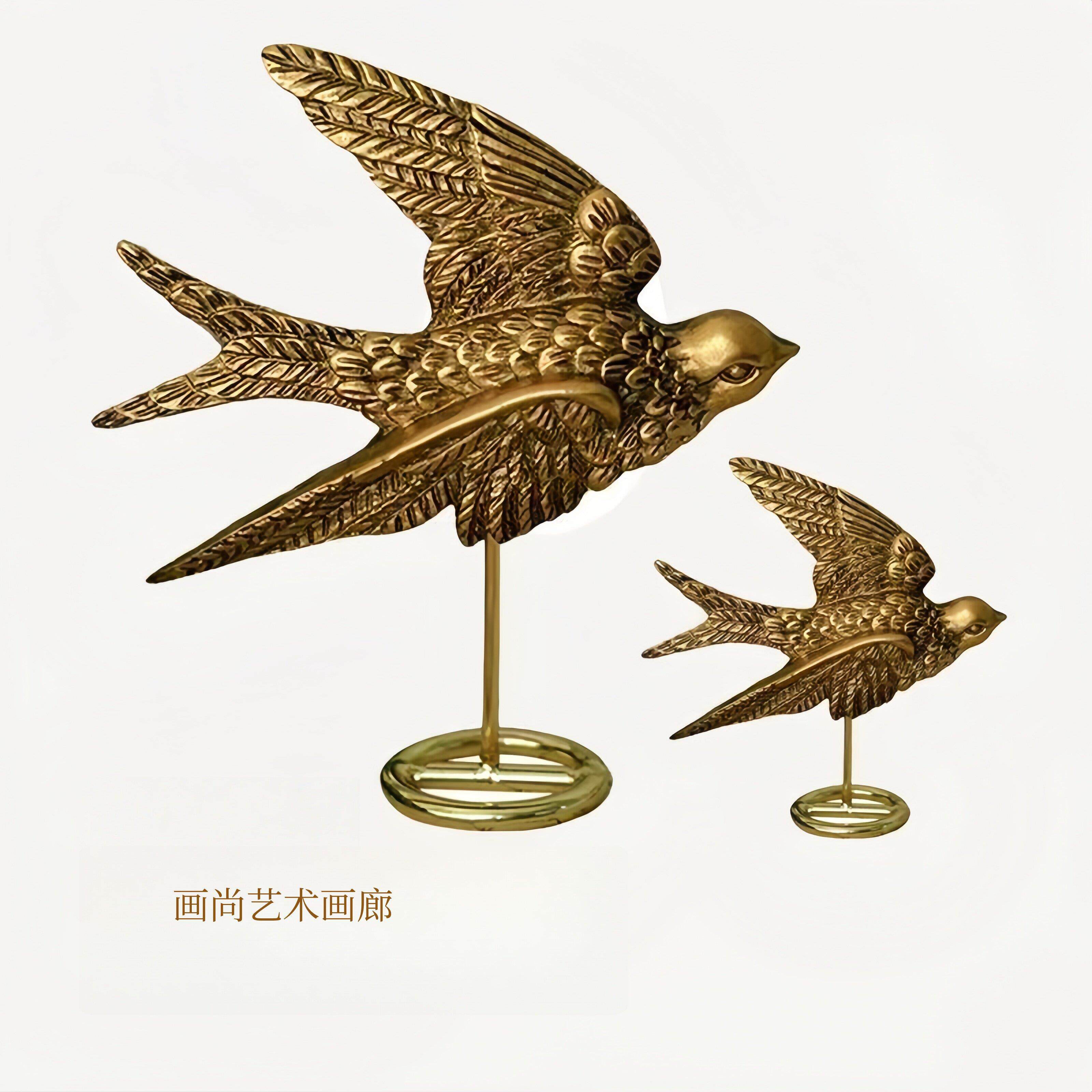 复古森林浮雕燕子造型桌面家居摆件装饰文艺轻奢博古架饰品道具