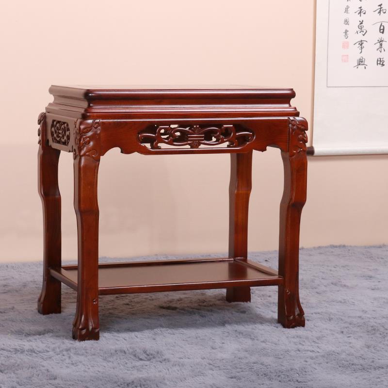 大料角几实木花架中式榆木精雕盆景架沙发边桌几鱼缸架茶几