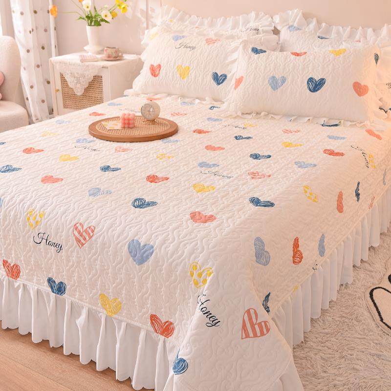 公主风夹棉床盖三件套2021年新款高档榻榻米的床单单件四季通用2