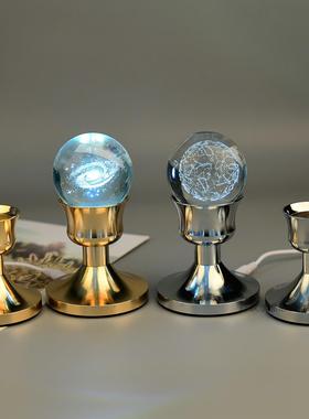 新款轻奢欧式复古典黄铜色家用水晶球彩灯底座桌台摆件金属桌摆件