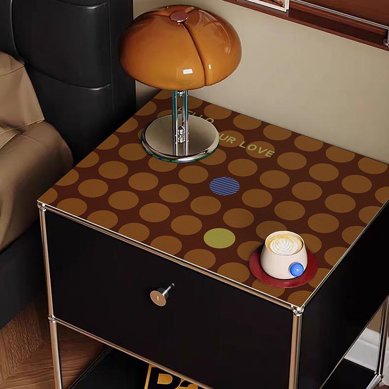 卡布奇诺圆点床头柜耐脏防滑皮革保护垫卧室梳妆台中古风防尘盖布