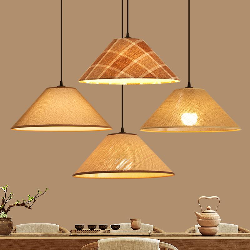 日式侘寂风创意个性现代餐厅客厅茶室禅意吧台民宿中古风布艺吊灯