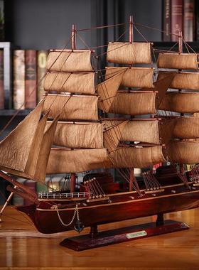 实木一帆风顺帆船摆件覆古风高档桌面老板领导办公室乔迁开 业礼