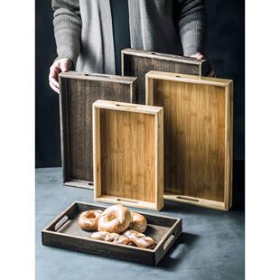 日式长方形竹托盘家用竹木制茶水杯盘木质托盘木头盘子果盘茶盘