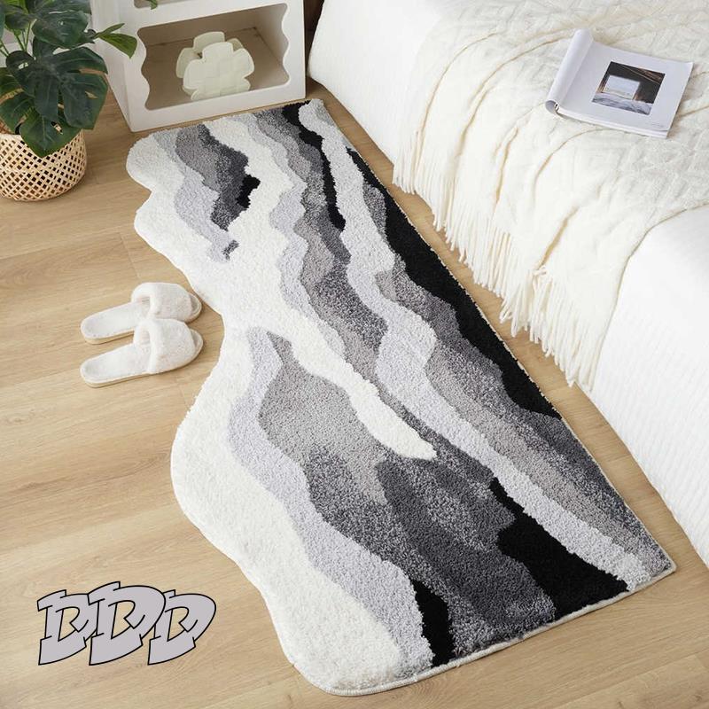 DDD北欧海浪植绒地毯异形海洋卧室床边毯客厅沙发黑色耐脏地垫ins