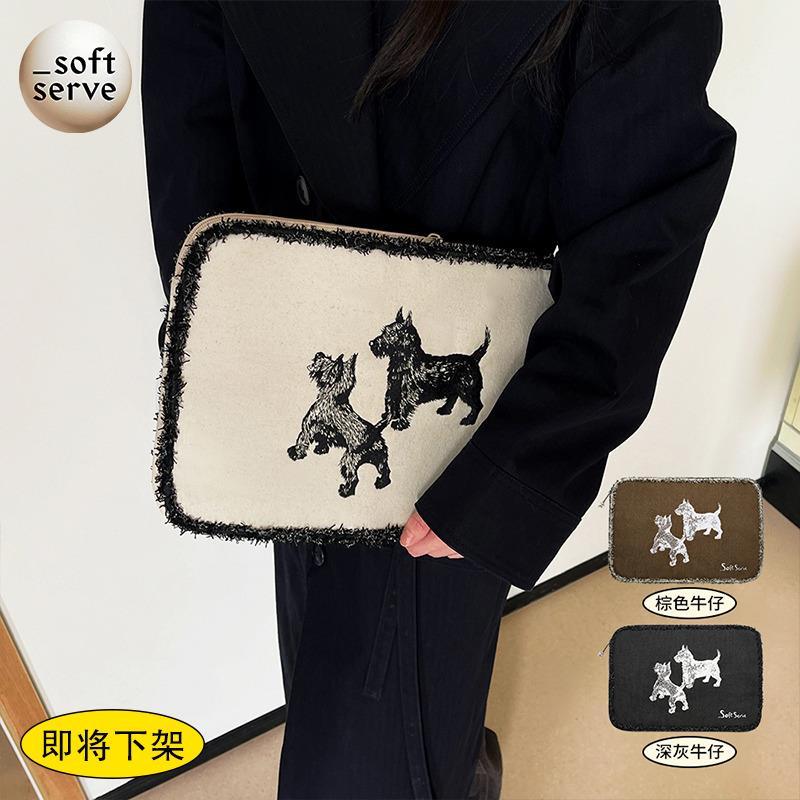 SoftServe柔软供应《刺绣小狗》流苏14寸通勤平板笔记本电脑包macbookpro内胆包