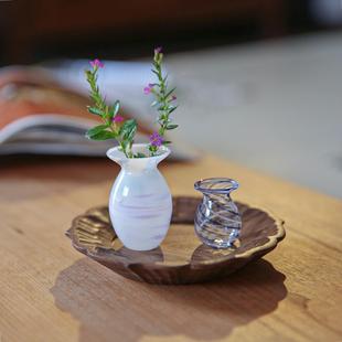 七隐 日式手工玻璃吹制迷你小花瓶 超小插花瓶 复古花瓶 车载花瓶