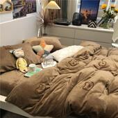 ins冬季 牛奶绒卡通少女心床上四件套珊瑚绒1.5m1.8米三件套法兰绒