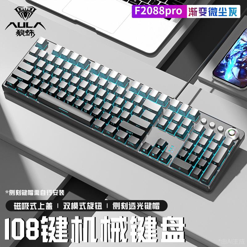 狼蛛F2088Pro机械键盘 RGB混光键鼠套装 青红茶轴电竞键盘