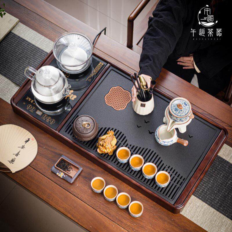 整套紫砂茶具套组实木乌金石茶盘功夫茶台轻奢一体全自动家用送礼