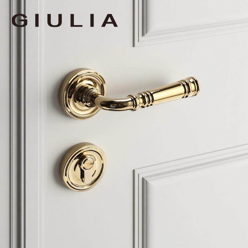 GIULIA意大利法式轻奢风黄铜金色静音磁吸门锁室内房门双开门把手
