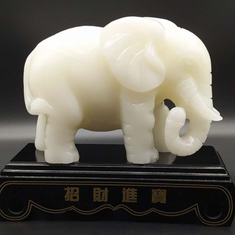 天然阿富汗白玉大象摆件吉祥如意象摆饰玉石大象客厅家装玄关摆设