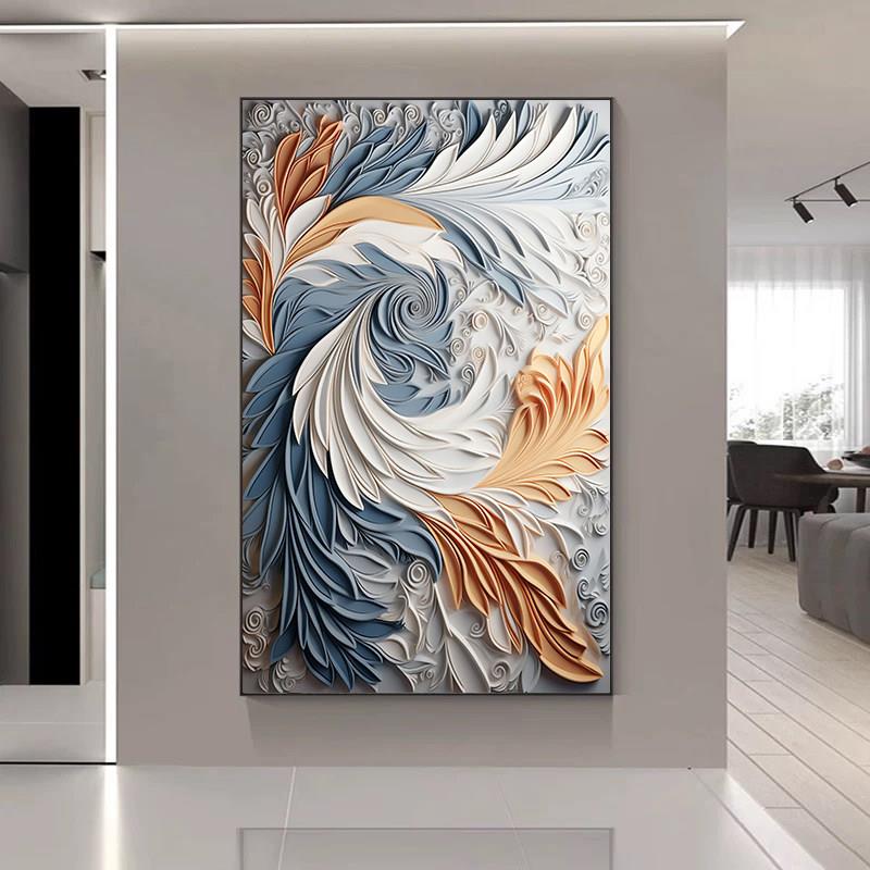 现代抽象立体浮雕装饰画别墅客厅玄关挂画3d手绘木板雕刻装置画