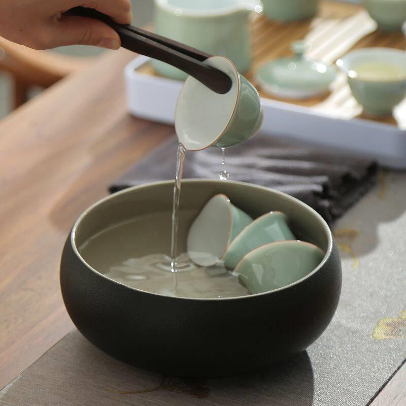 黑陶粗陶茶洗水性笔洗茶碗水孟杯子器皿陶瓷功夫茶具茶道配件大小