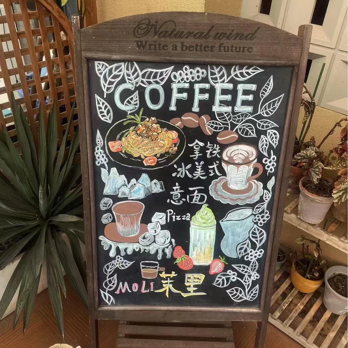 实木支架立式小黑板店铺门口咖啡馆饭厅宣传展示广告牌