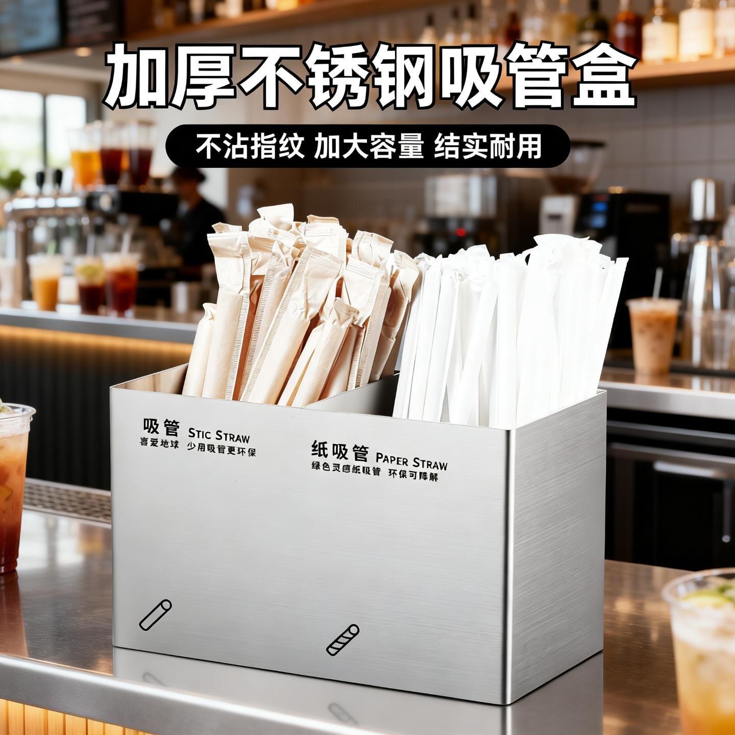 不锈钢吸管盒咖啡店商用杯套桌面勺子筷子筒奶茶店吧台纸巾收纳盒