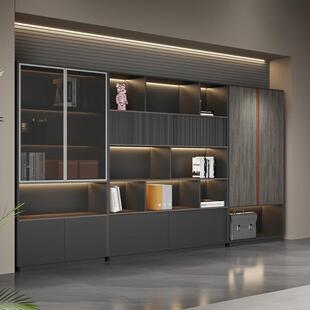 老板桌文件柜书柜资料柜带锁落地柜子背景储物办公室木质现代档案